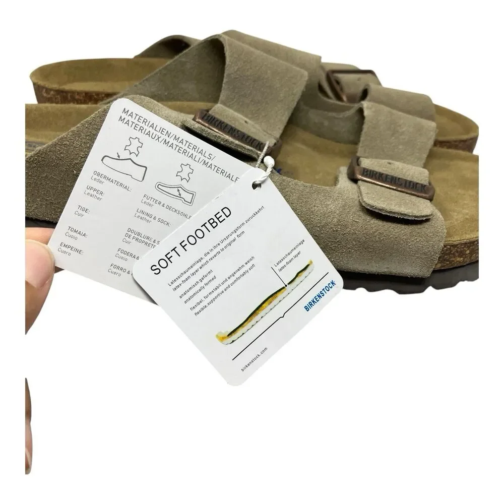 Birkenstock Arizona Mens 9 Taupe Suede Soft Footbed Sandals Narrow Fit NWB